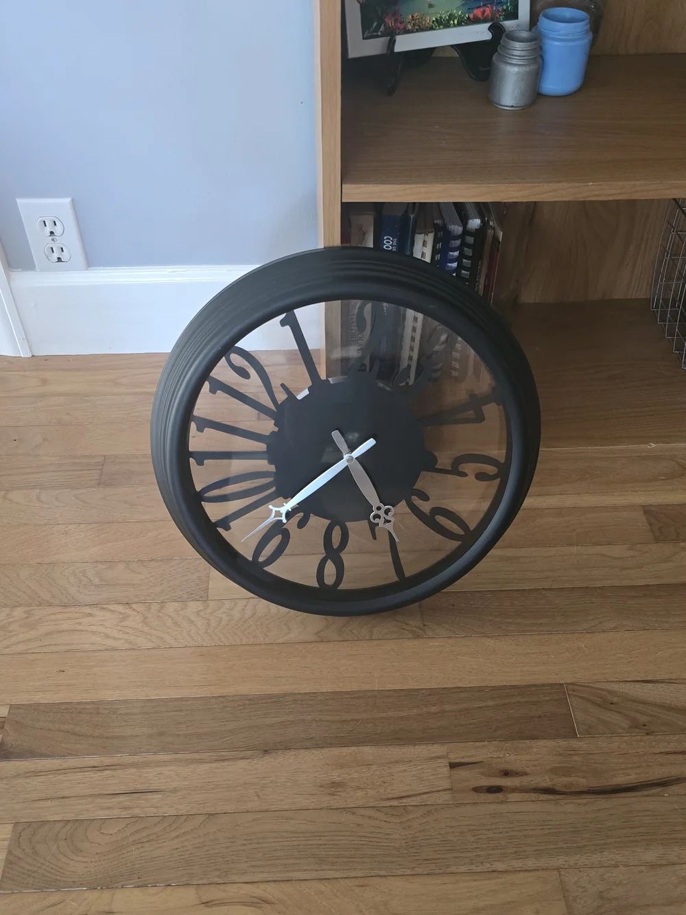 Contemporary Black Wall Clock with Silver Hands - Home Wall Decor